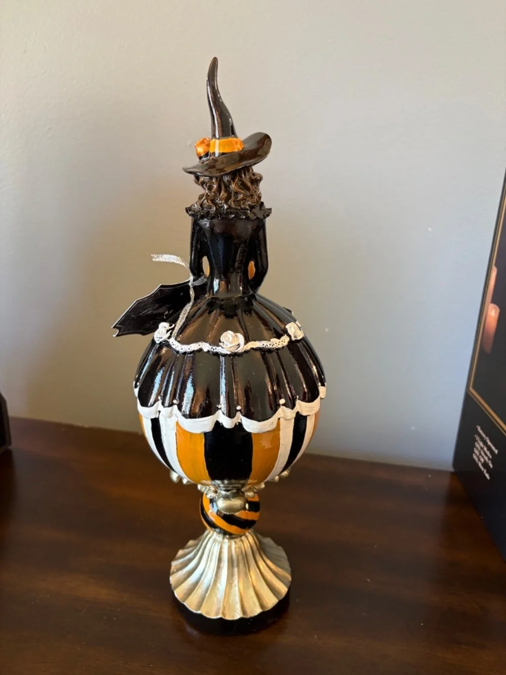 Bella Lux Resin Halloween Round Witch on Gold Pedestal with Pumpkin